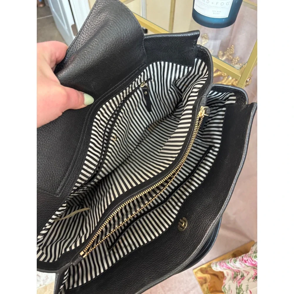 Kate Spade Black Pebbled Leather Tassel Tote Bag Triple Compartment Satchel - Picture 6 of 7